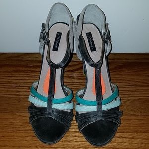 Diesel T-Strap Suede Heels Strappy Sandals Neon